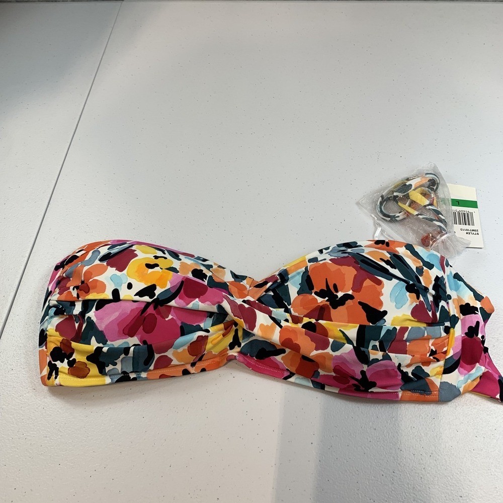 Anne Cole Women's Swim Bikini Top L Twisted Bandeau Floral Multicolor Swimsuit